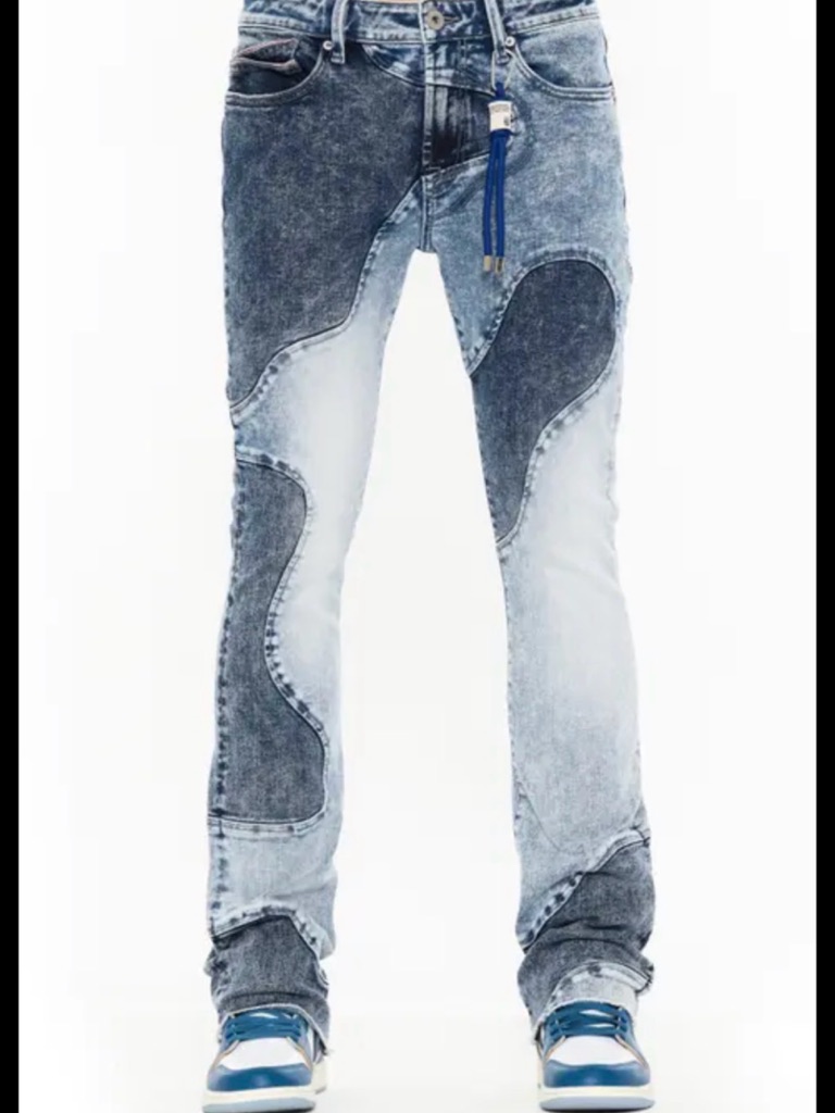 Men's Two-Tone Patchwork Blue Jeans